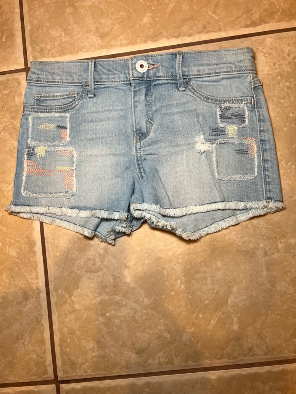 abercrombie kids Light Blue Denim Shorts with Patchwork Details